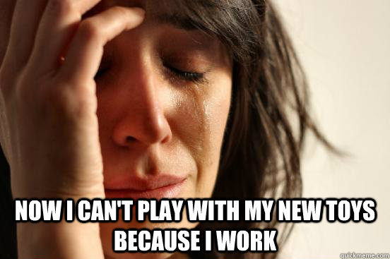 now i cant play with my new toys because i work - First World Problems