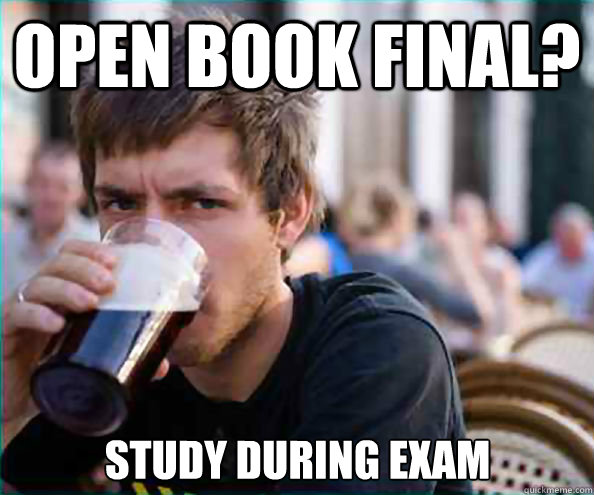 open book final study during exam - Lazy College Senior