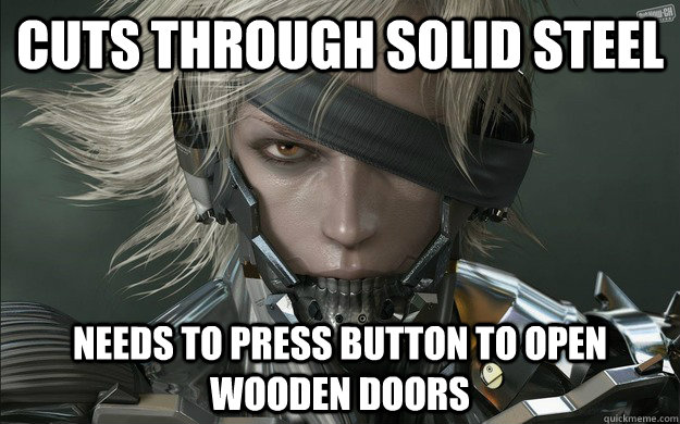 cuts through solid steel needs to press button to open woode - Metal Gear Logic