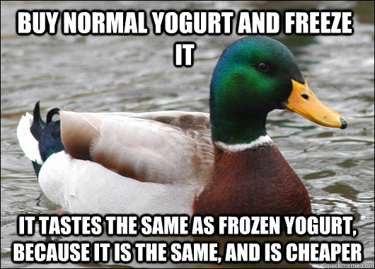 buy normal yogurt and freeze it it tastes the same as froze - Actual Advice Mallard