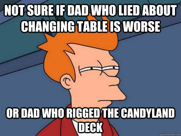 not sure if dad who lied about changing table is worse or da - Futurama Fry