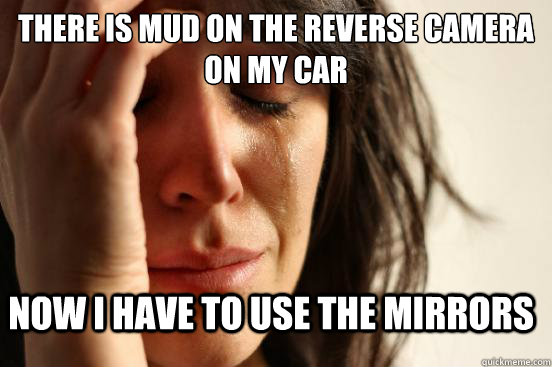 there is mud on the reverse camera on my car now i have to u - First World Problems