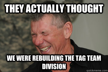 they actually thought we were rebuilding the tag team divisi - Evil Vince McMahon