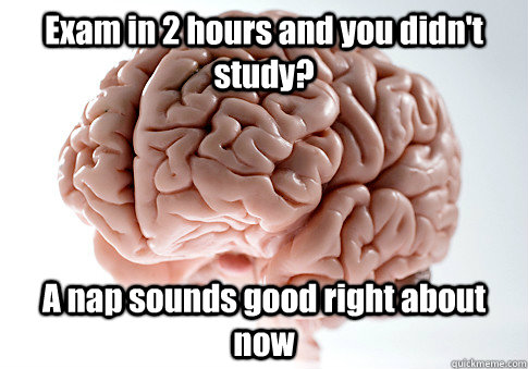 exam in 2 hours and you didnt study a nap sounds good righ - Scumbag Brain