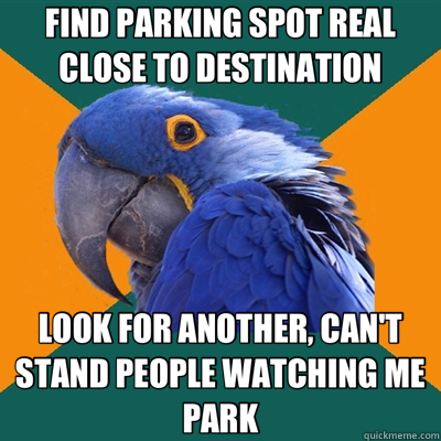FIND PARKING SPOT REAL CLOSE TO DESTINATION LOOK FOR ANOTHER - Paranoid Parrot