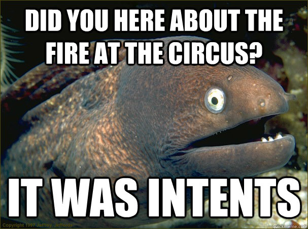 did you here about the fire at the circus it was intents - Bad Joke Eel