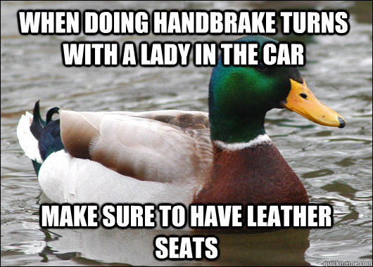 when doing handbrake turns with a lady in the car make sure - Actual Advice Mallard