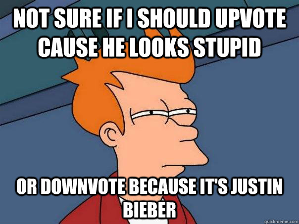 not sure if i should upvote cause he looks stupid or downvot - Futurama Fry