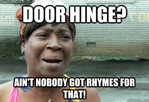 door hinge aint nobody got rhymes for that - aint nobody got time