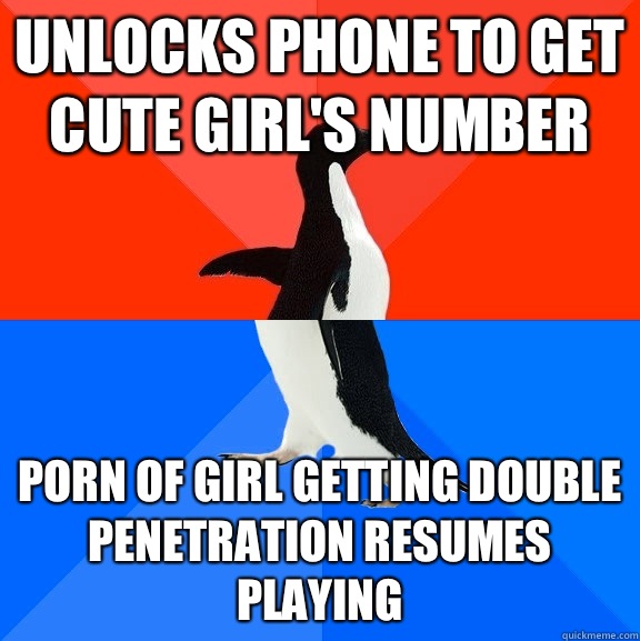 Unlocks phone to get cute girls number Porn of girl getting - Socially Awesome Awkward Penguin