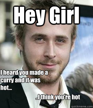 hey girl i heard you made a curry and it was hot i thin - Ryan gosling