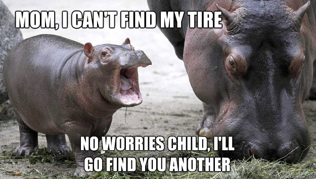 mom i cant find my tire no worries child ill go find you -