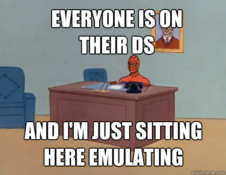 everyone is on their ds and im just sitting here emulating - masturbating spiderman