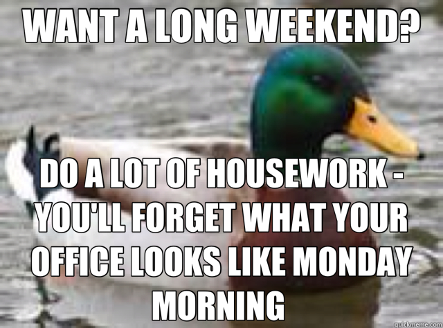 WANT A LONG WEEKEND? DO A LOT OF HOUSEWORK YOU'LL FORGET W - duck