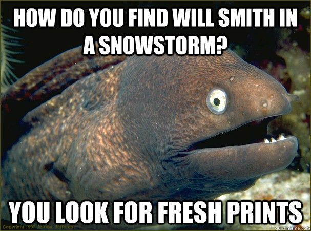 how do you find will smith in a snowstorm you look for fres - Bad Joke Eel