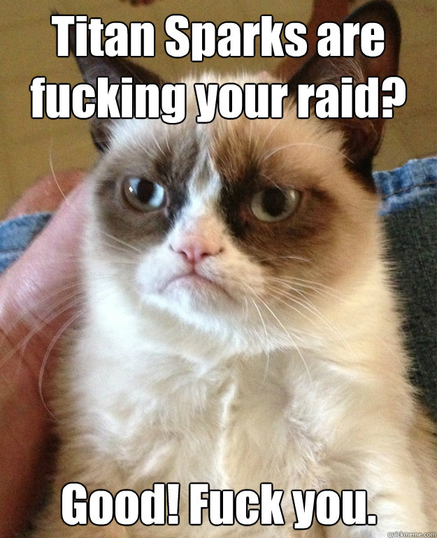 titan sparks are fucking your raid good fuck you - Grumpy Cat