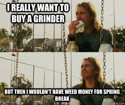 i really want to buy a grinder but then i wouldnt have weed - First World Stoner Problems