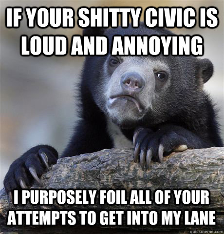 if your shitty civic is loud and annoying i purposely foil a - Confession Bear