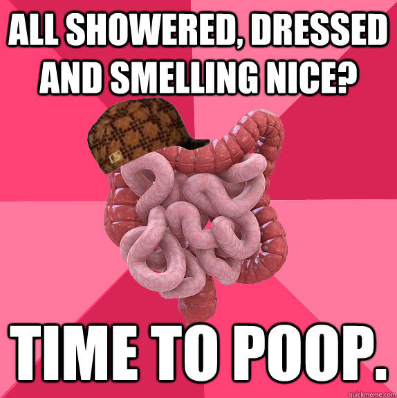 all showered dressed and smelling nice time to poop - Scumbag Intestines