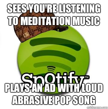 Sees youre listening to meditation music Blasts a Rihanna so - Scumbag Spotify