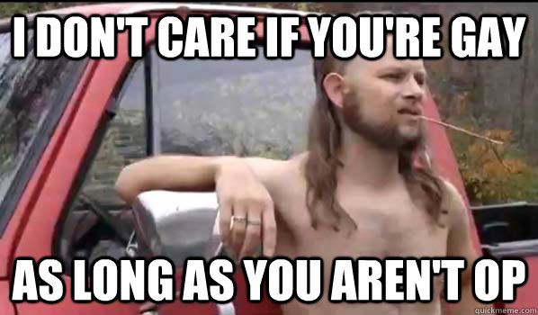 i dont care if youre gay as long as you arent op - Almost Politically Correct Redneck