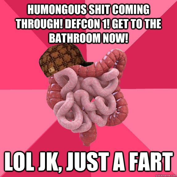 humongous shit coming through defcon 1 get to the bathroom - Scumbag Intestines