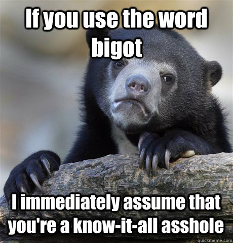 if you use the word bigot i immediately assume that youre a - Confession Bear