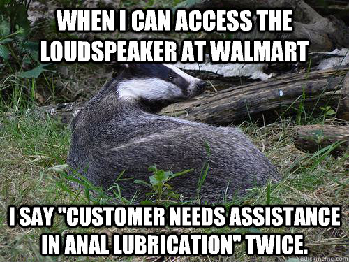 when i can access the loudspeaker at walmart i say customer - Bastard Badger