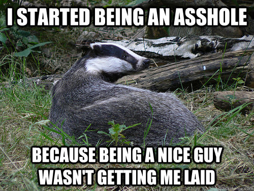i started being an asshole because being a nice guy wasnt g - Bastard Badger