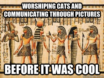 worshiping cats and communicating through pictures before it -