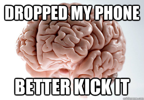 dropped my phone better kick it - Scumbag Brain