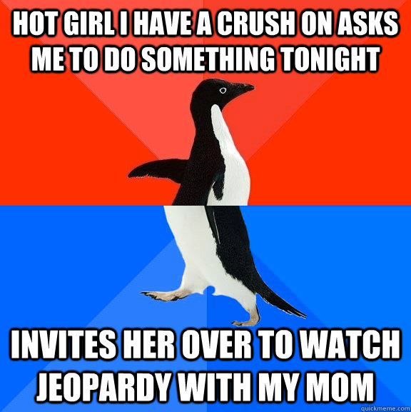 hot girl i have a crush on asks me to do something tonight i - Socially Awesome Awkward Penguin