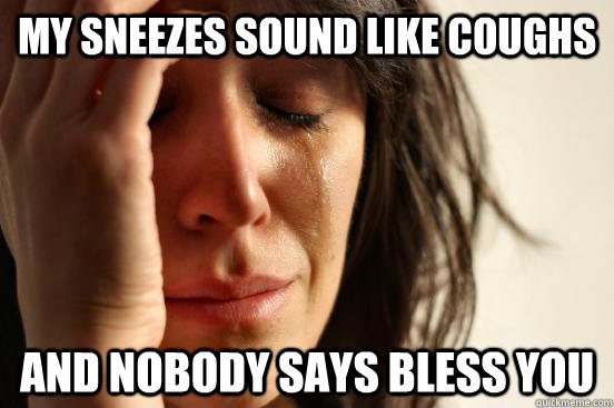 my sneezes sound like coughs and nobody says bless you - First World Problems