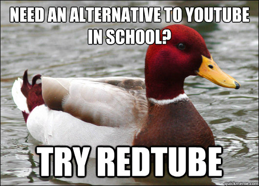 need an alternative to youtube in school try redtube - Malicious Advice Mallard