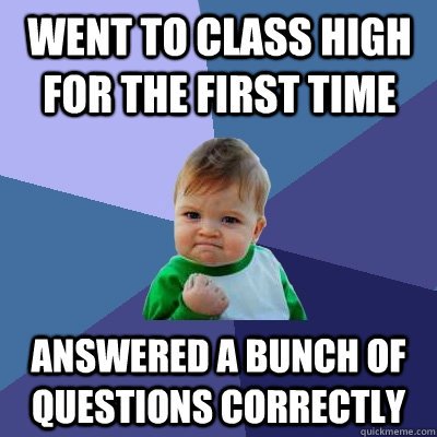went to class high for the first time answered a bunch of qu - Success Kid