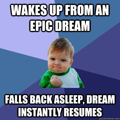 wakes up from an epic dream falls back asleep dream instant - Success Kid