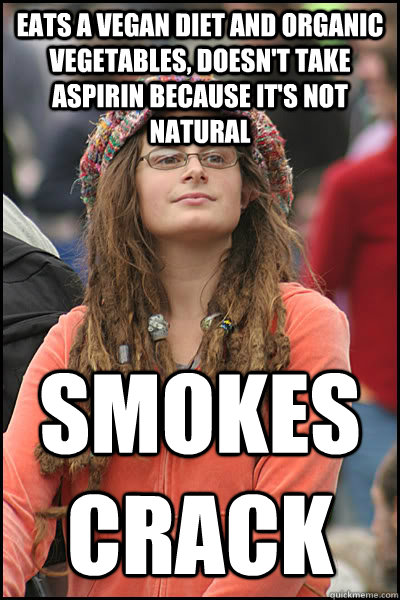 eats a vegan diet and organic vegetables doesnt take aspir - College Liberal