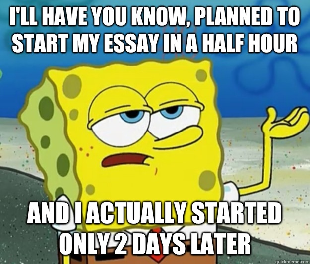 Ill have you know planned to start my essay in a half hour - Tough Spongebob