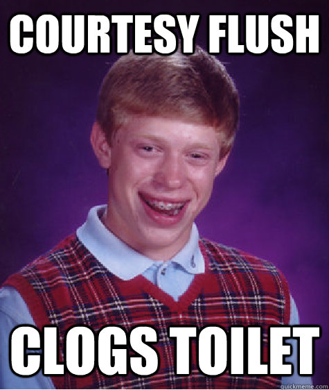 courtesy flush clogs toilet - Bad Luck Brian