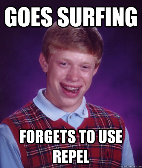 goes surfing forgets to use repel - Bad Luck Brian
