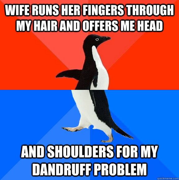 wife runs her fingers through my hair and offers me head and - Socially Awesome Awkward Penguin