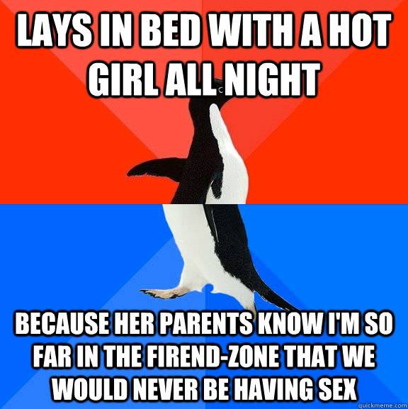 lays in bed with a hot girl all night because her parents kn -