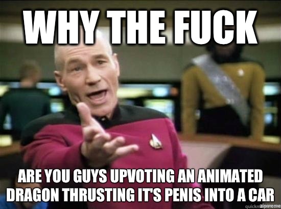 Why the fuck are you guys upvoting an animated dragon thrust - Annoyed Picard HD