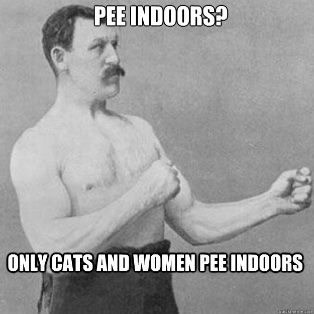 pee indoors only cats and women pee indoors - overly manly man