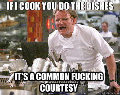 if i cook you do the dishes its a common fucking courtesy - Chef Ramsay