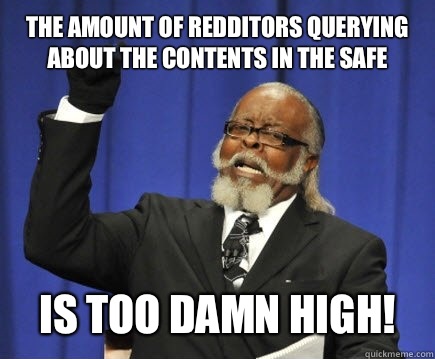 The amount of Redditors querying about the contents in the s - Too Damn High