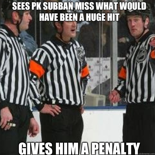 Sees PK Subban miss what would have been a huge hit Gives hi - NHL ref