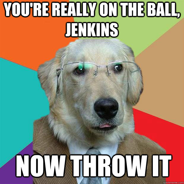 youre really on the ball jenkins now throw it - Business Dog