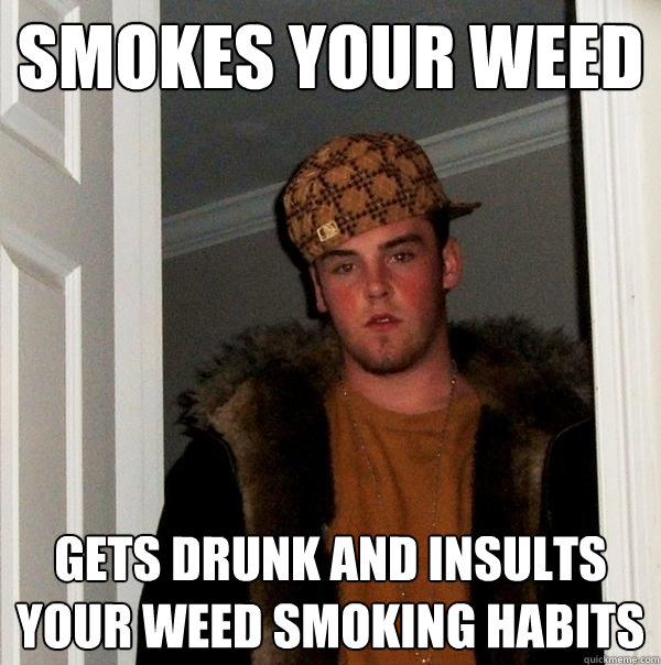smokes your weed gets drunk and insults your weed smoking ha - Scumbag Steve