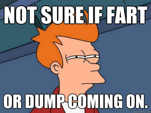 not sure if fart or dump coming on - Futurama Fry